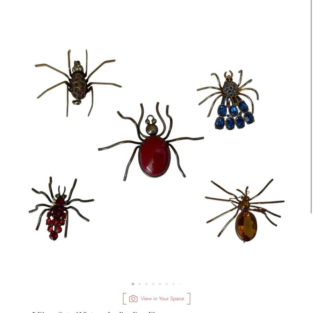 Set of Spider Brooches with Red and Blue Accents